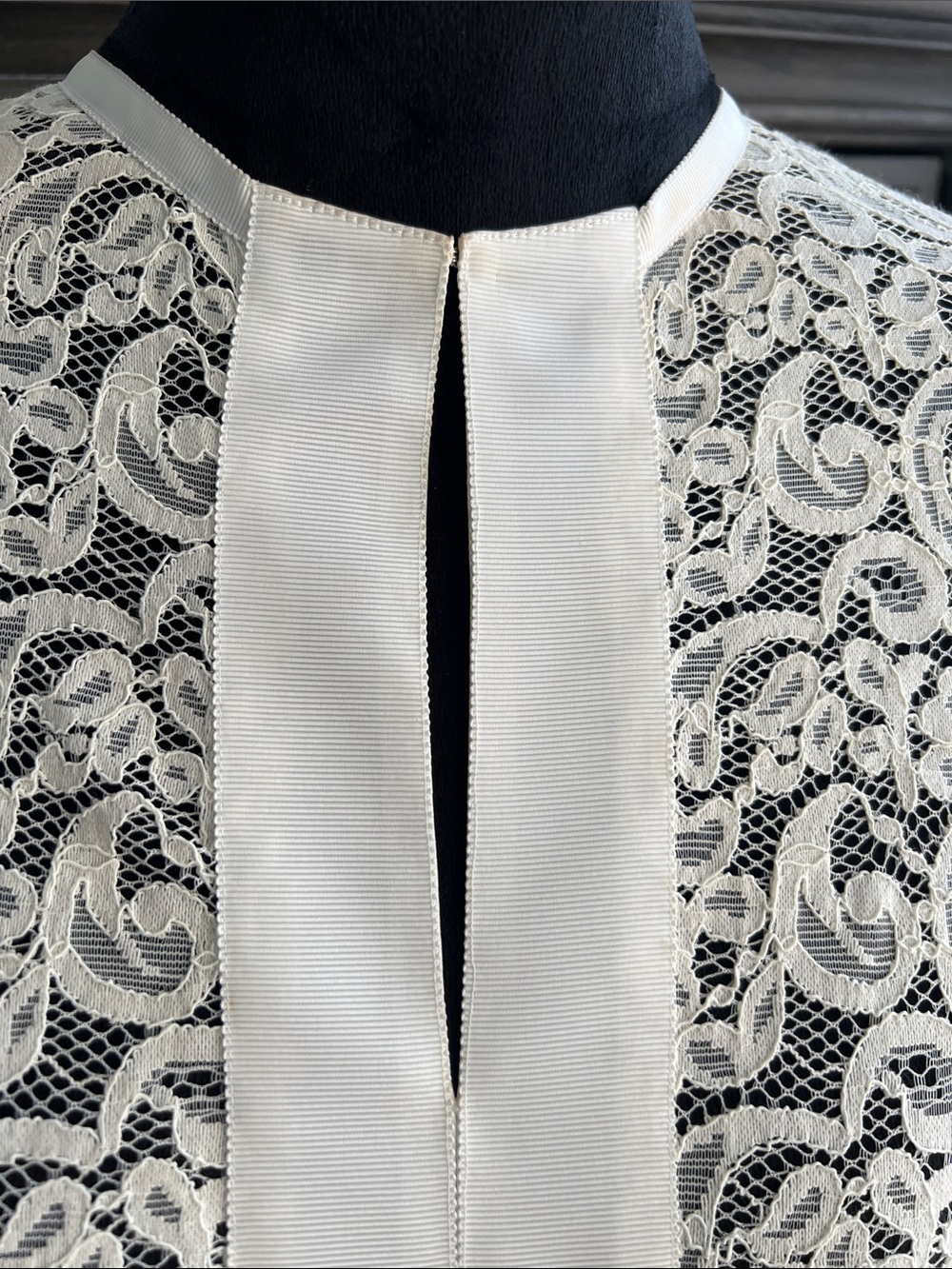 Ivory Lace Blouse with Satin Trim - Women's Elegant Pullover - Picture 2 of 12